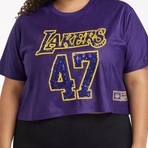 Women's NBA Lakers #47 Purple Crop-top Blinged Satin finish Jersey Sz XL